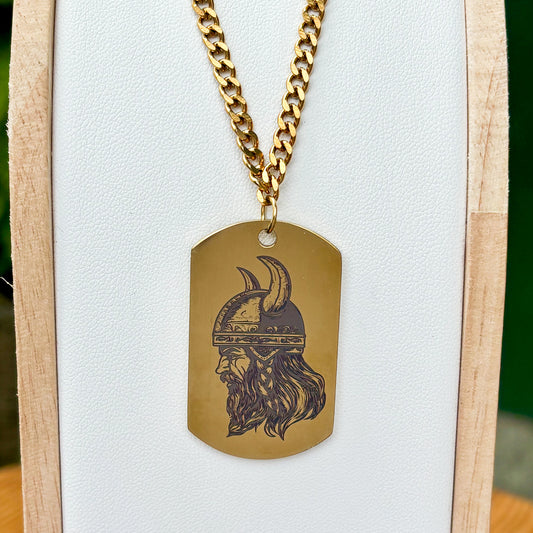 Viking in helmet soldier tag necklace - Stainless steel