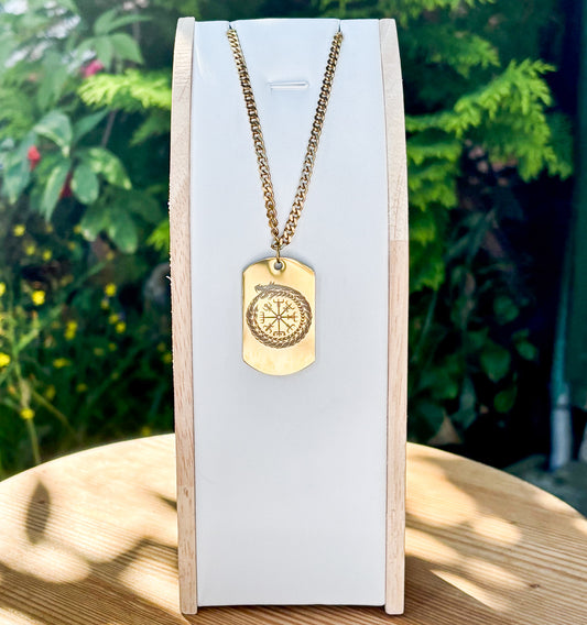 Ouroboros in vegvisir soldier tag necklace - Stainless steel