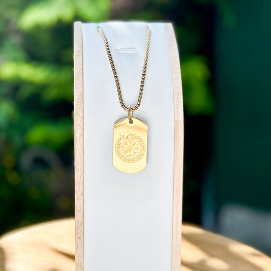 Ouroboros in vegvisir soldier tag necklace scored - Stainless steel