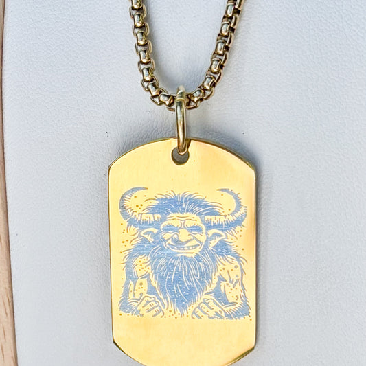Devil troll on soldier tag on thick chain 50cm Stainless Steel