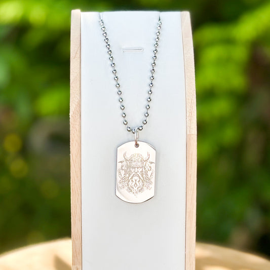 Odin with two ravens Huginn&Muninn soldier tag necklace - Stainless steel