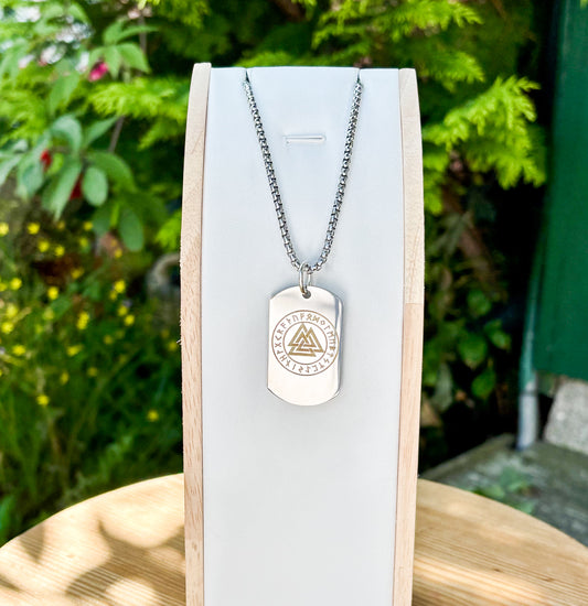 Valknut - slain warrior soldier tag necklace - Stainless steel