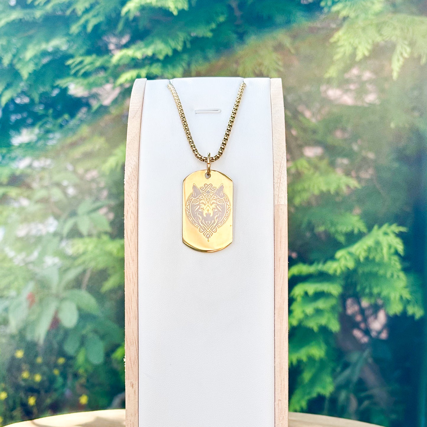 Wolfs head soldier tag Gold SS on 50cm Thick chain