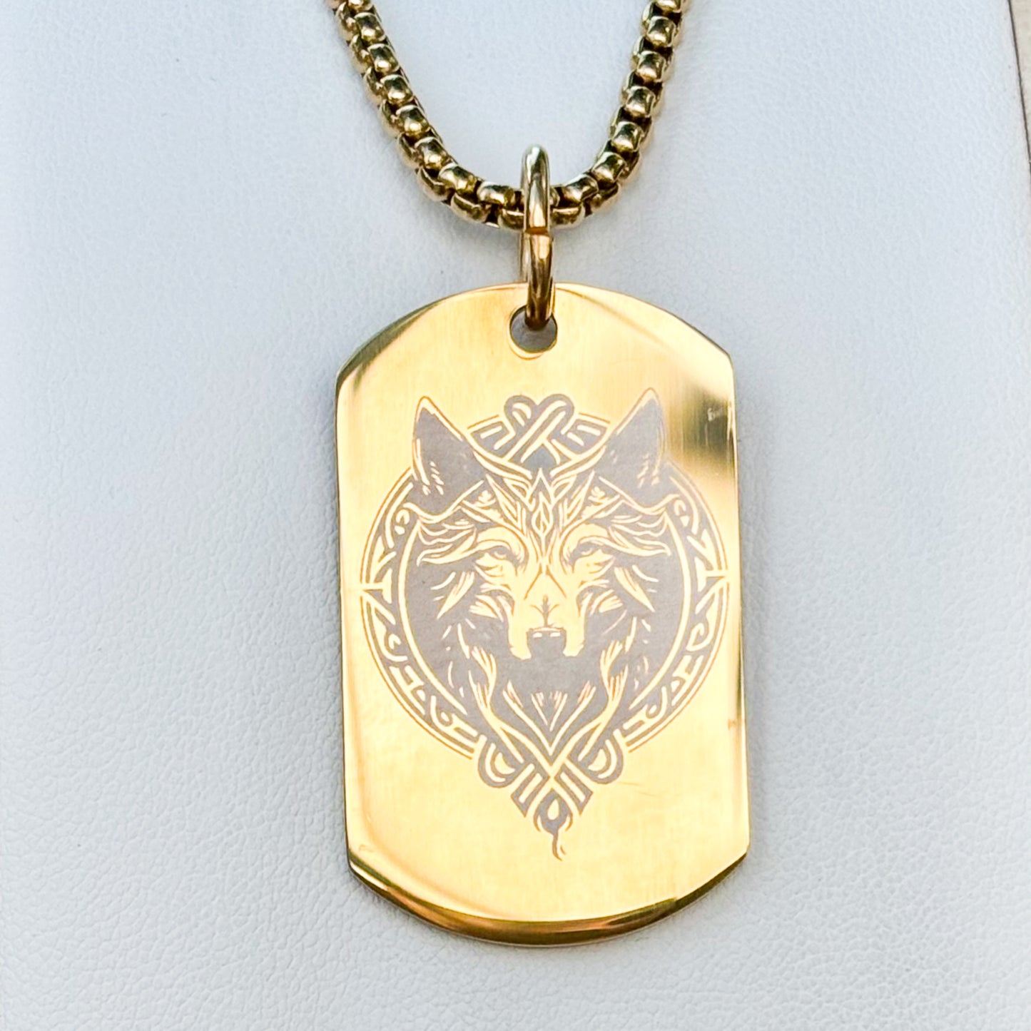 Wolfs head soldier tag Gold SS on 50cm Thick chain