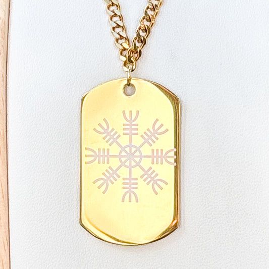 ÆGISHJÁLMR-The Helm of Awe soldier tag necklace - Stainless steel