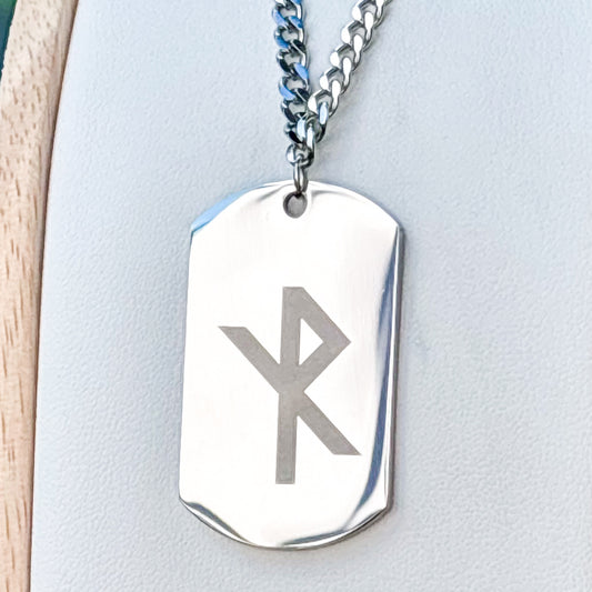Single rune - safe travels soldier tag necklace - Stainless steel