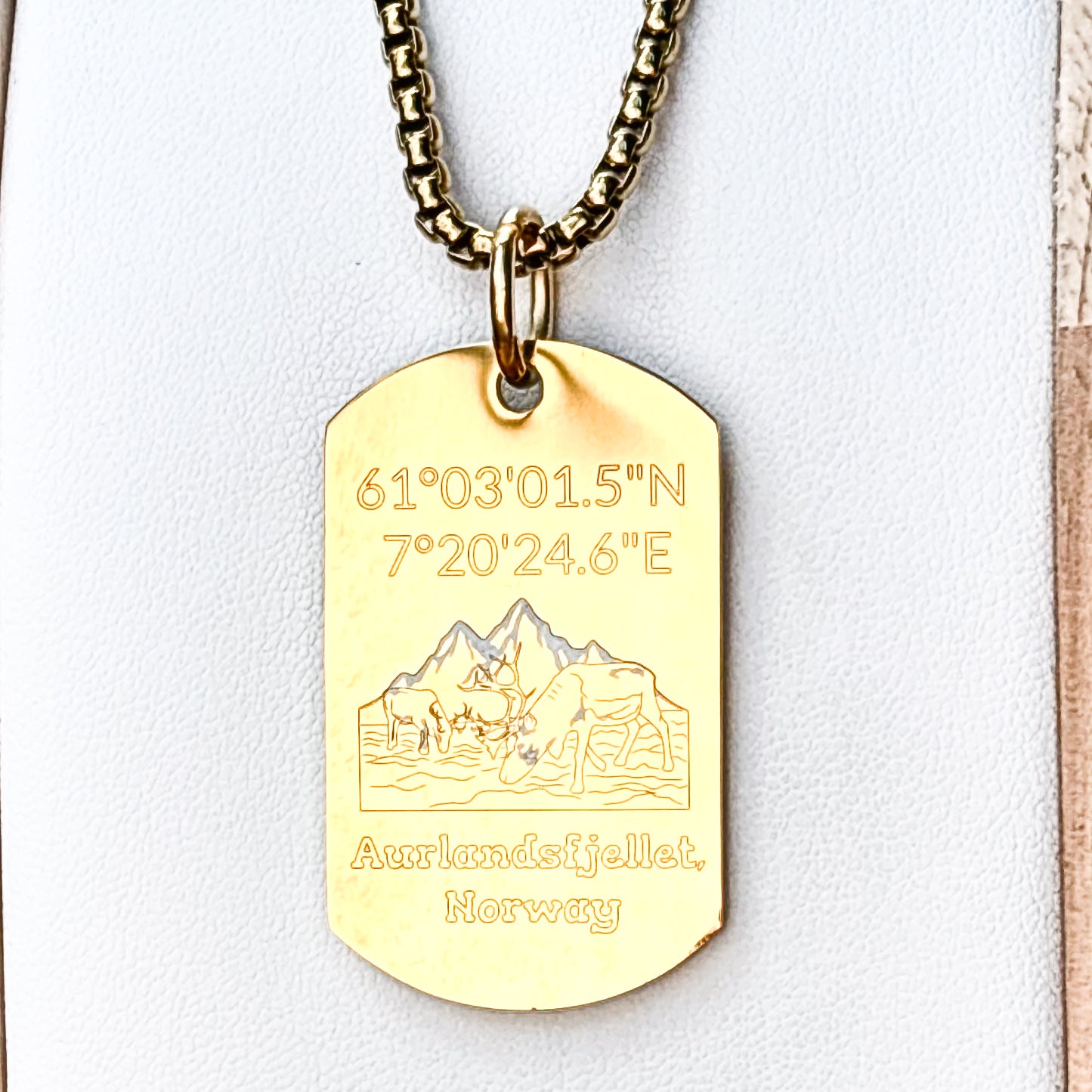 Aurlandsfjellet with deers on soldier tag - Stainless Steel