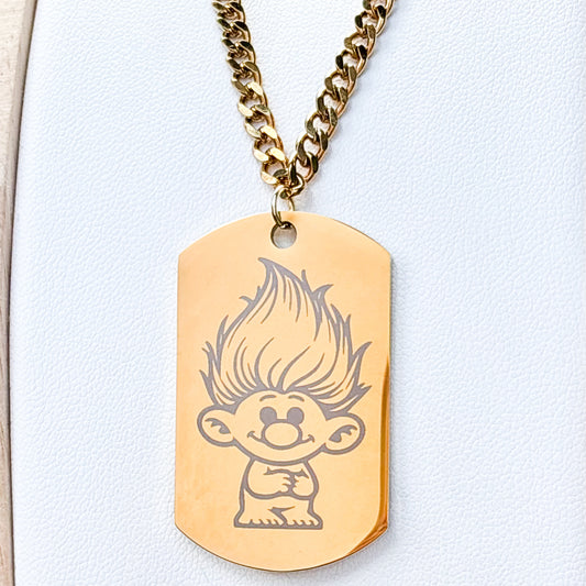 Cute troll on soldier tag on thick chain 50cm Stainless Steel