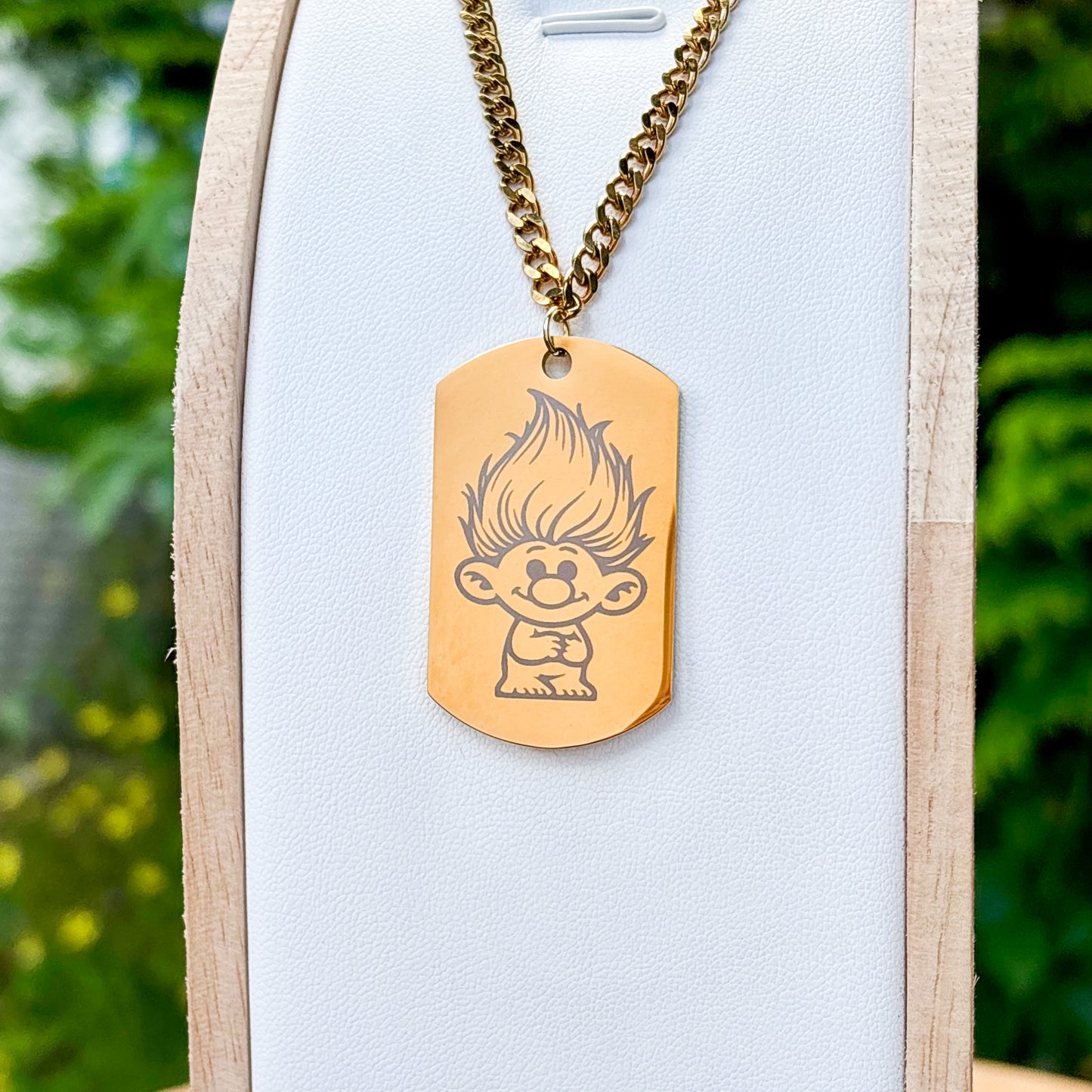 Cute troll on soldier tag on thick chain 50cm Stainless Steel