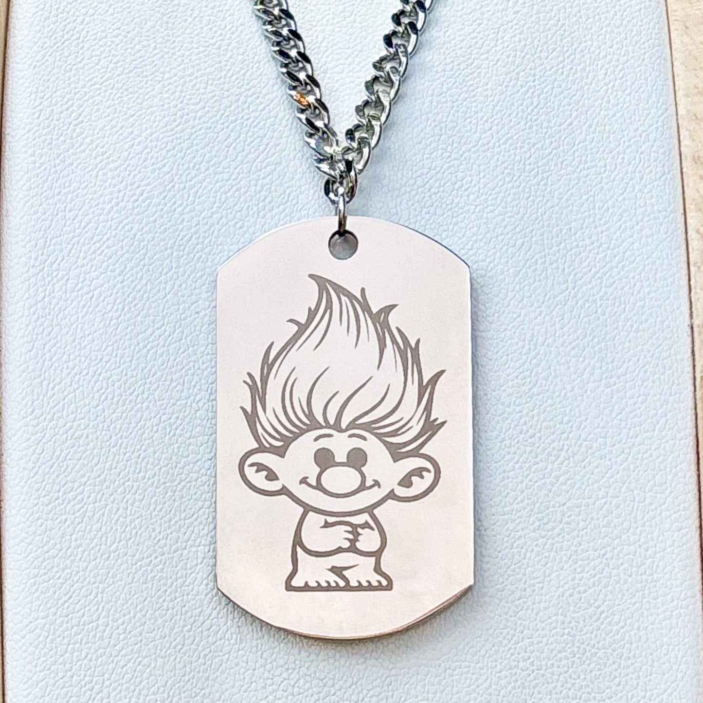 Cute troll on soldier tag on thick chain 50cm Stainless Steel