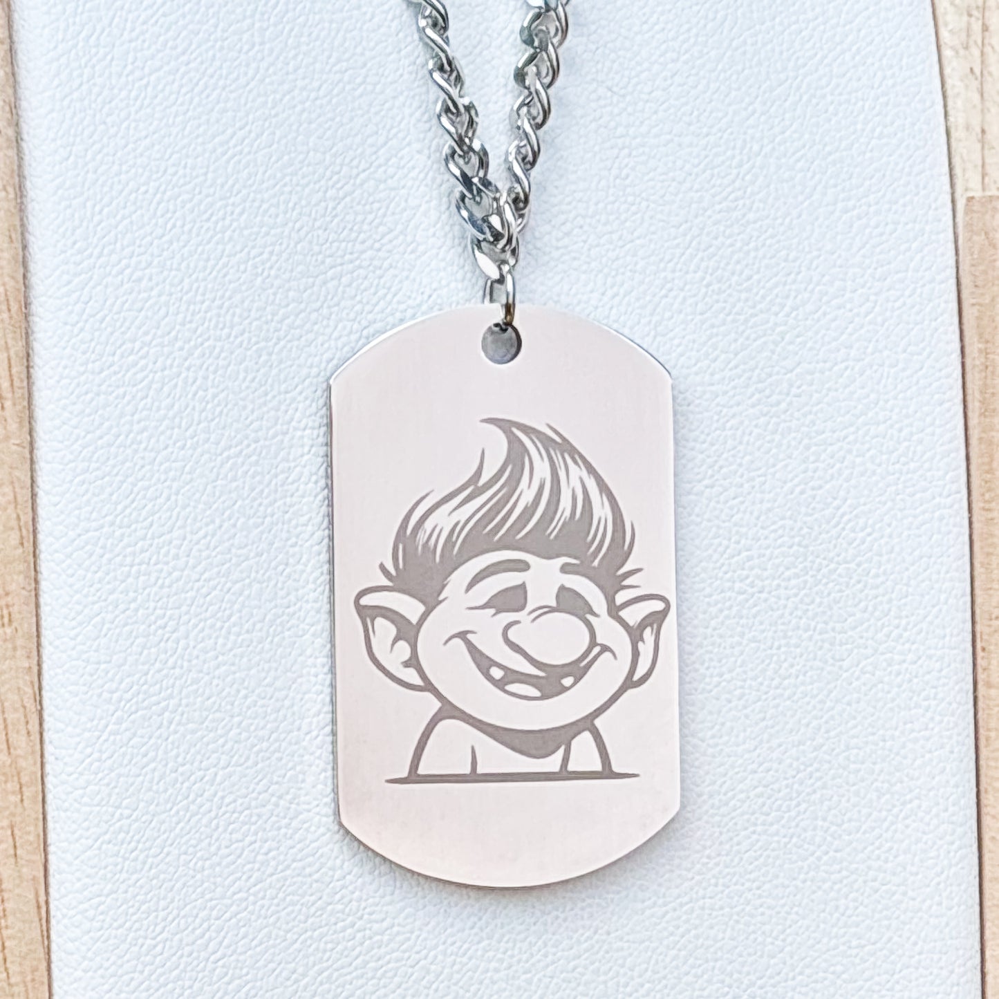 Happy troll on soldier tag on thick chain 50cm Stainless Steel