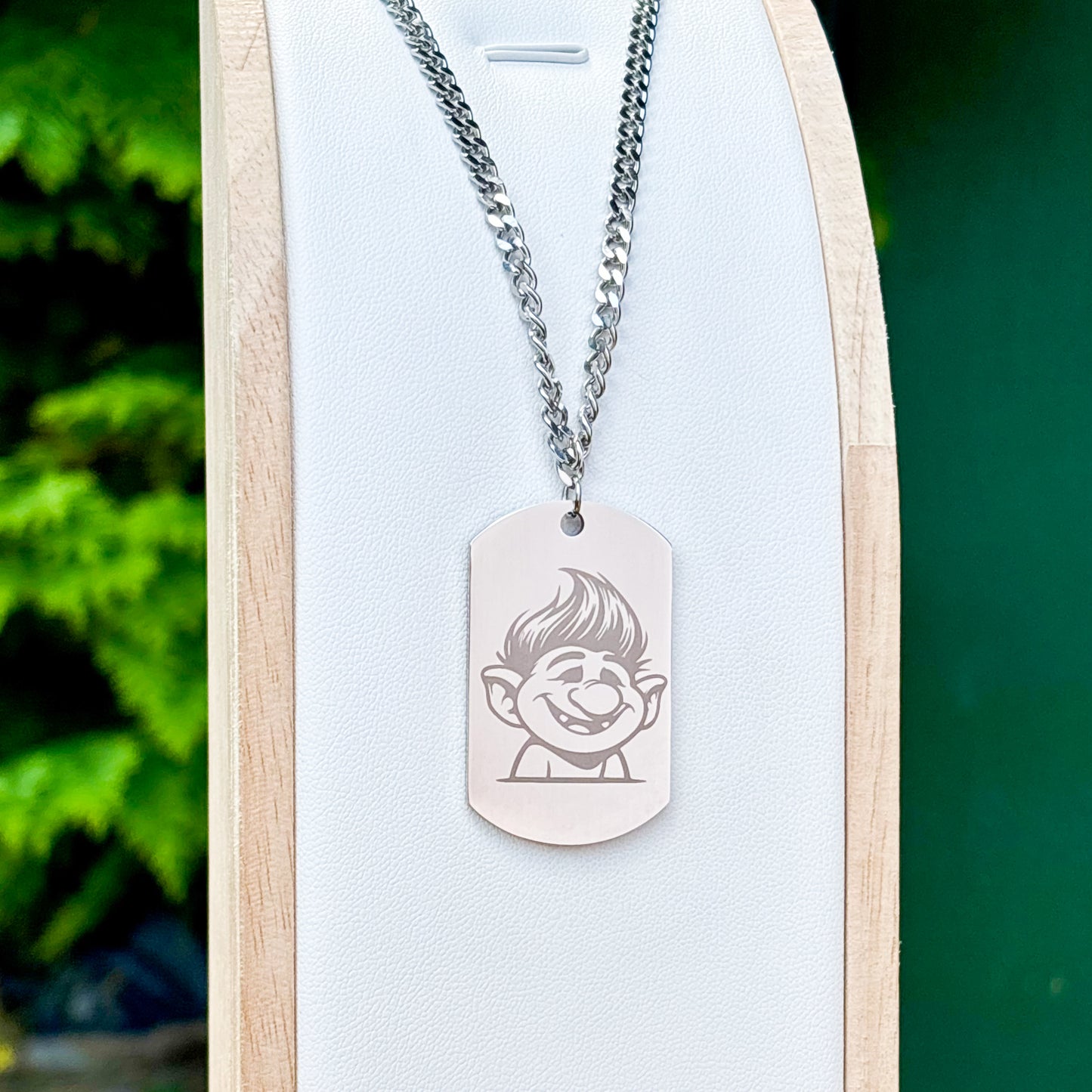 Happy troll on soldier tag on thick chain 50cm Stainless Steel