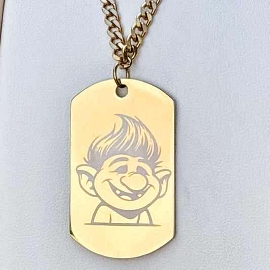 Happy troll on soldier tag on thick chain 50cm Stainless Steel