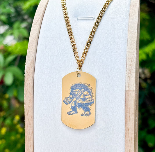 Ready for fight troll on soldier tag on thick chain 50cm Stainless Steel
