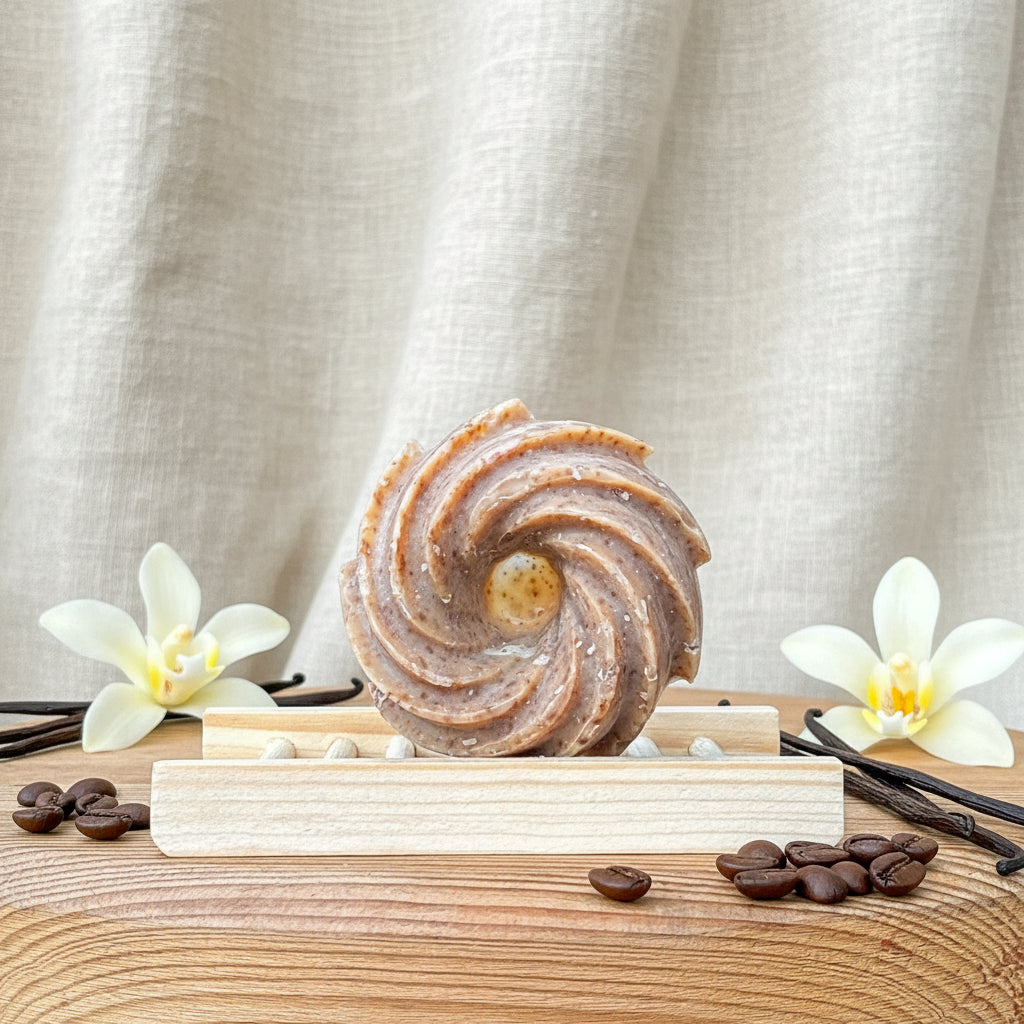 Vanilla and goat milk soap scrub with coffee