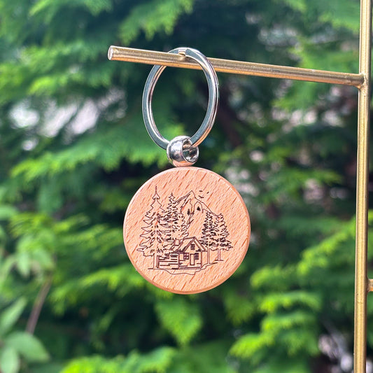 Cabin lover 35X35mm round wooden keychain