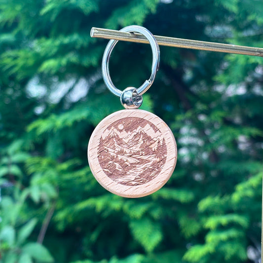 Norwegian forest by night 35X35mm round wooden keychain