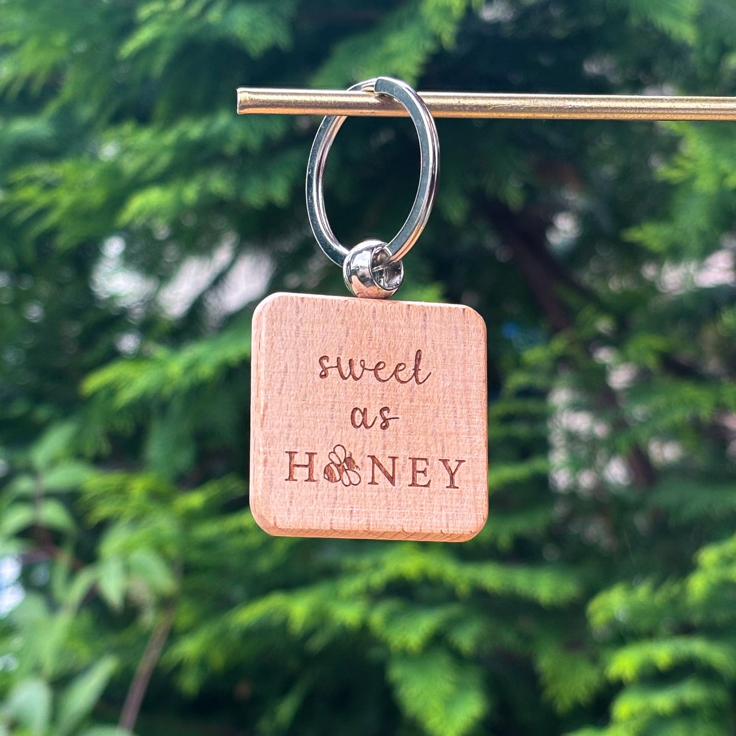 Sweet as honey on square 38x38mm wooden keychain