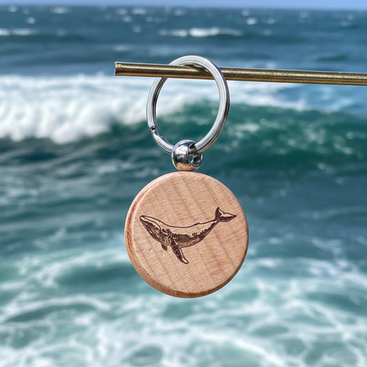 Whale wooden keychain 35x35mm square