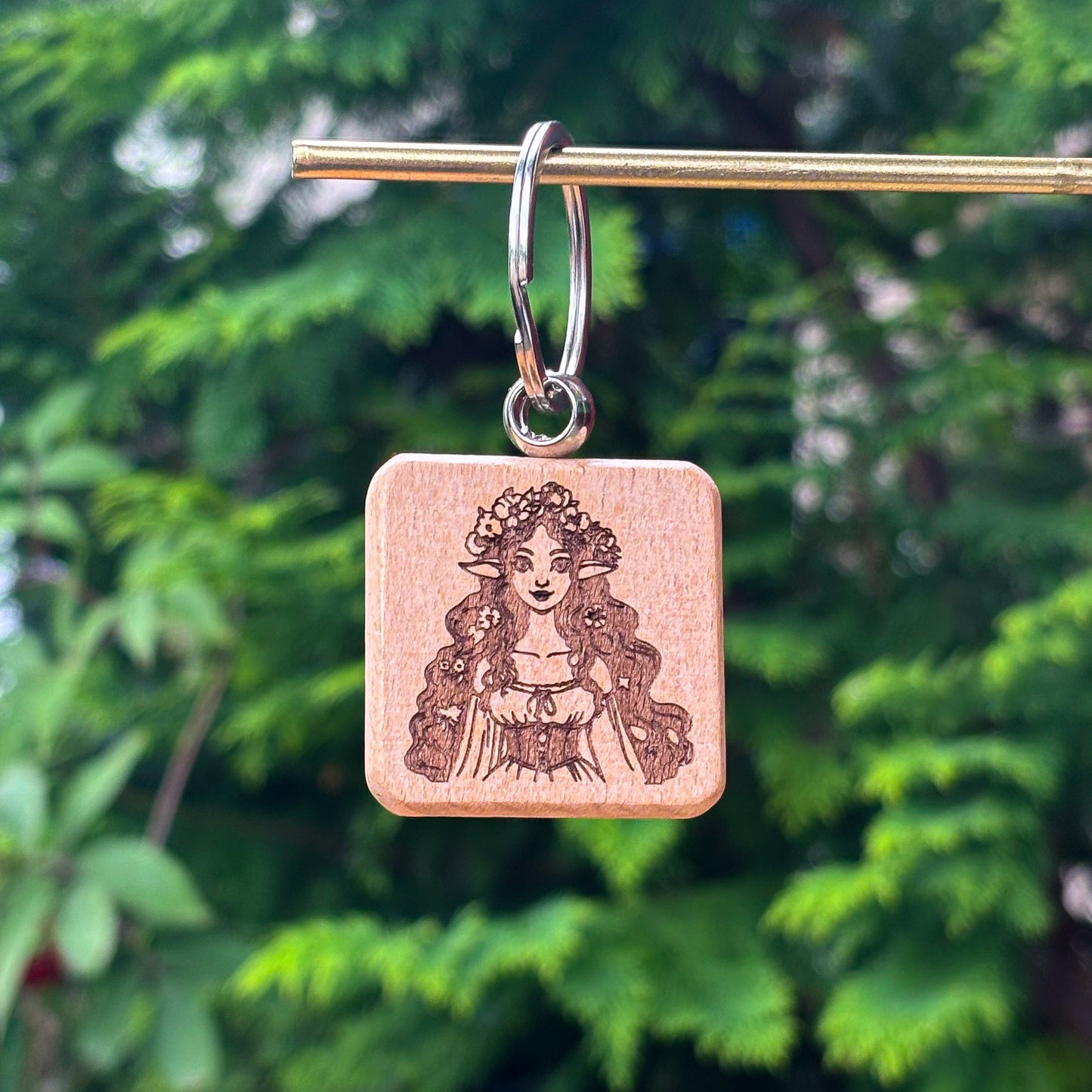 Huldra wooden keychain 38x38mm square wooden keychain