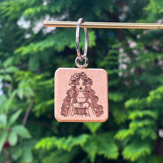 Huldra wooden keychain 38x38mm square wooden keychain