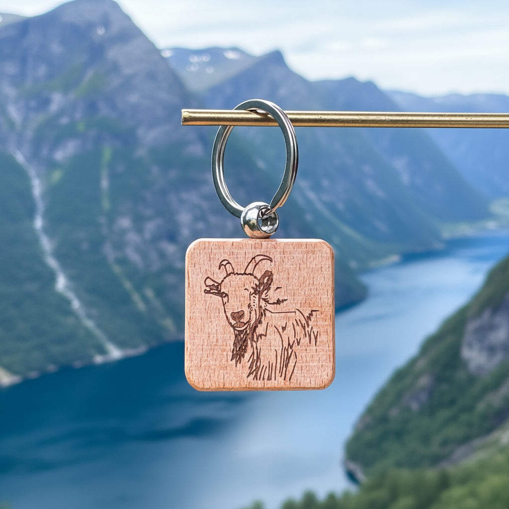 Goat head wooden keychain 38x38mm square