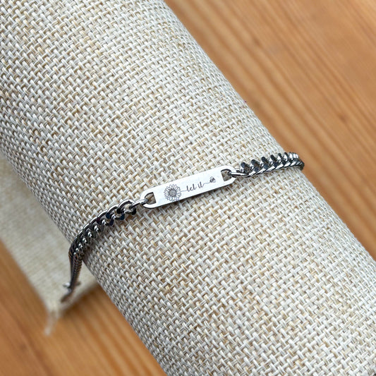Let it bee with sunflower on 20x4mm bracelet curb chain Silver SS