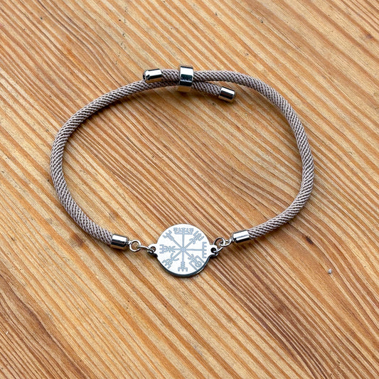 Vegvisir round 21mm sand beige silver SS textile cord