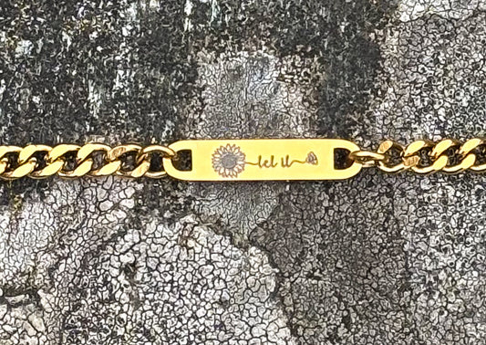 Let it bee with sunflower on 20x4mm bracelet curb chain Gold SS