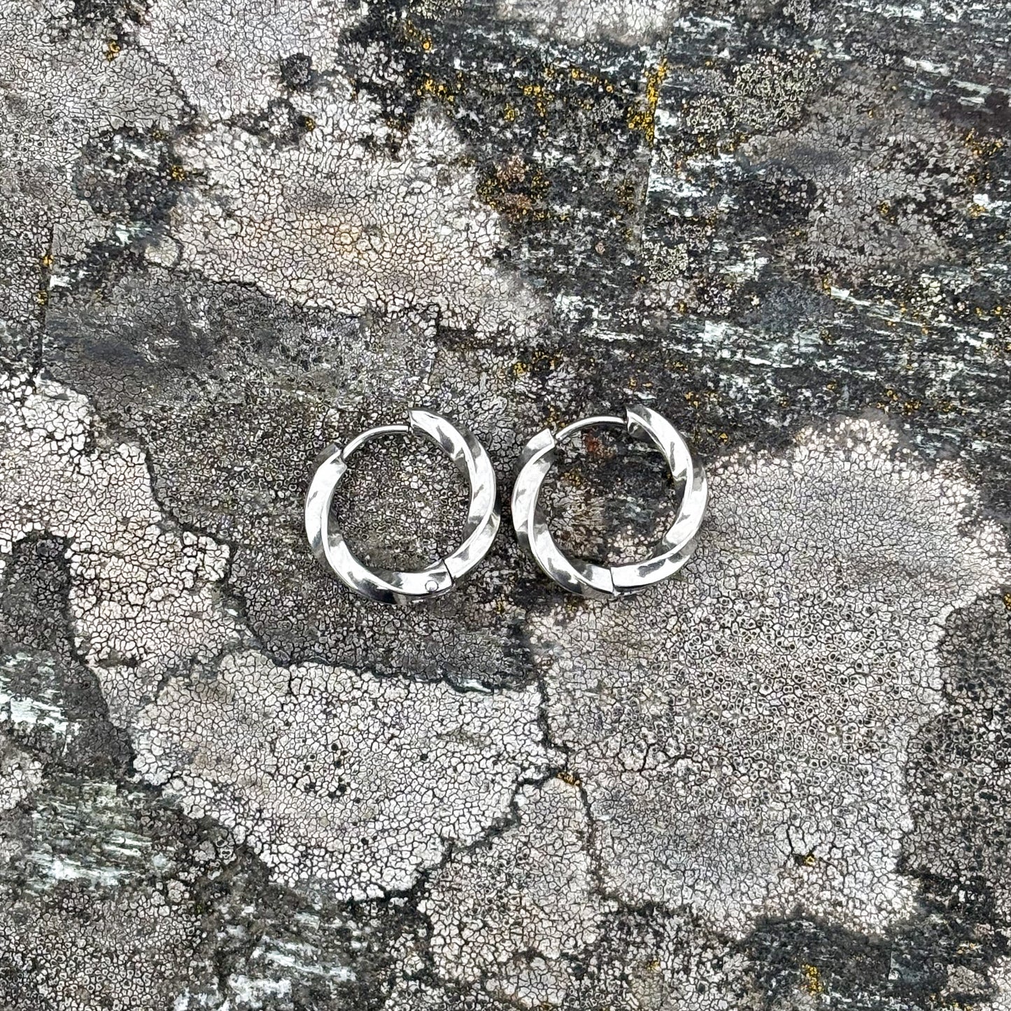 Textured Twisted Huggie Hoop Earrings-316L surgical-grade stainless steel
