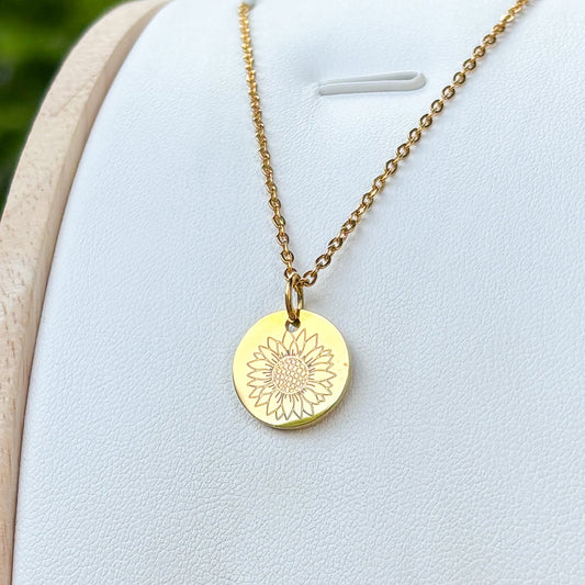 Sunflower small round necklace - Stainless Steel