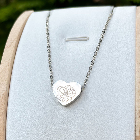 Poppy heart necklace - Stainless Steel
