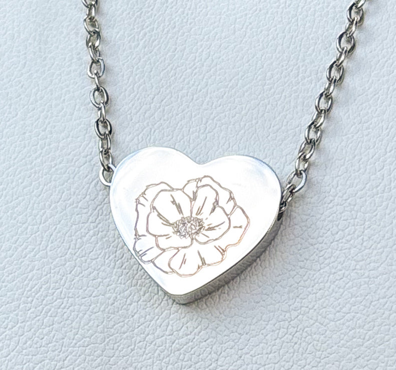 Poppy heart necklace - Stainless Steel