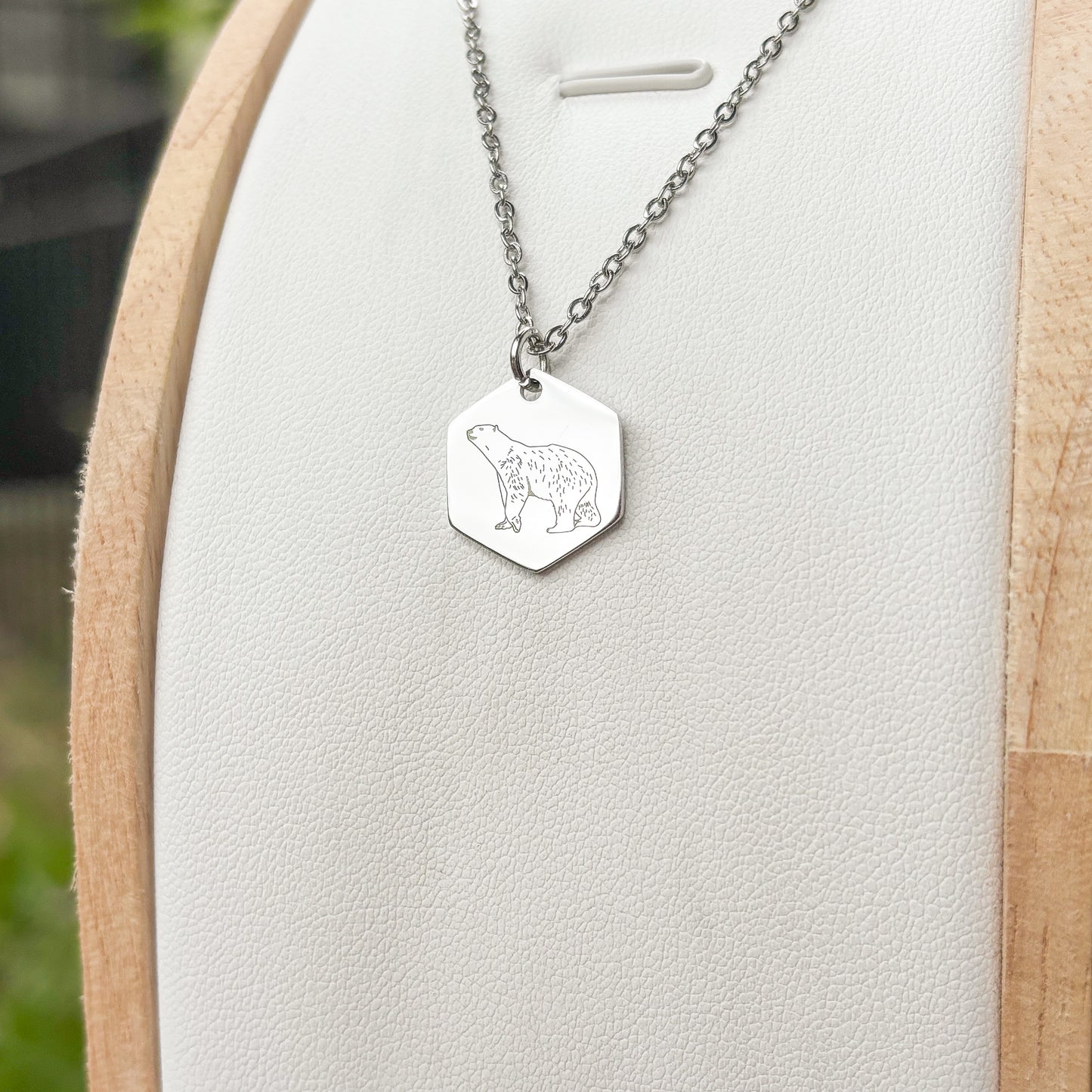 Polar bear hexagon necklace- Stainless Steel