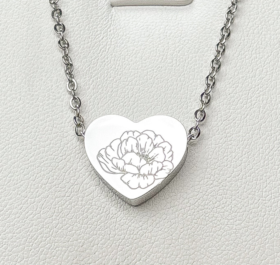 Peony heart necklace - Stainless Steel
