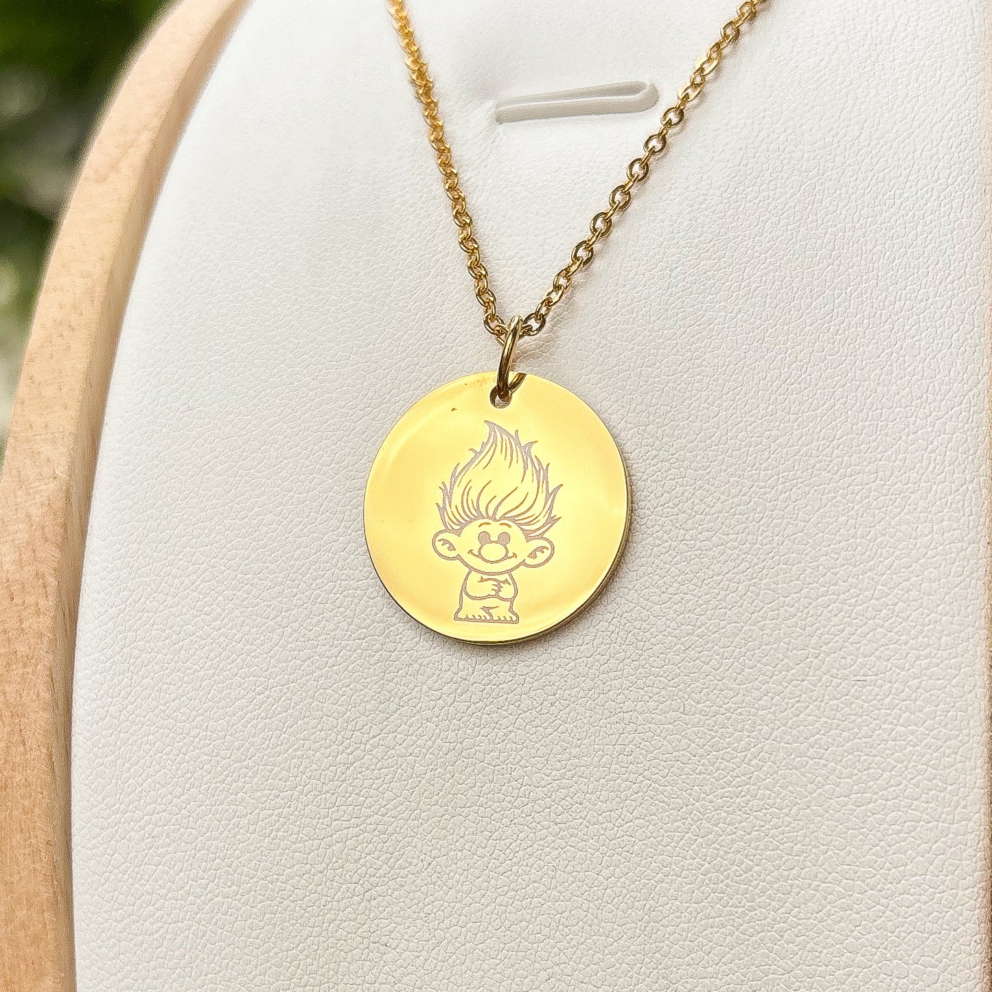 Cute troll on 19mm round on link chain 45cm Stainless Steel