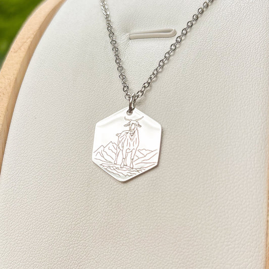 Goat on a mountain necklace - stainless steel