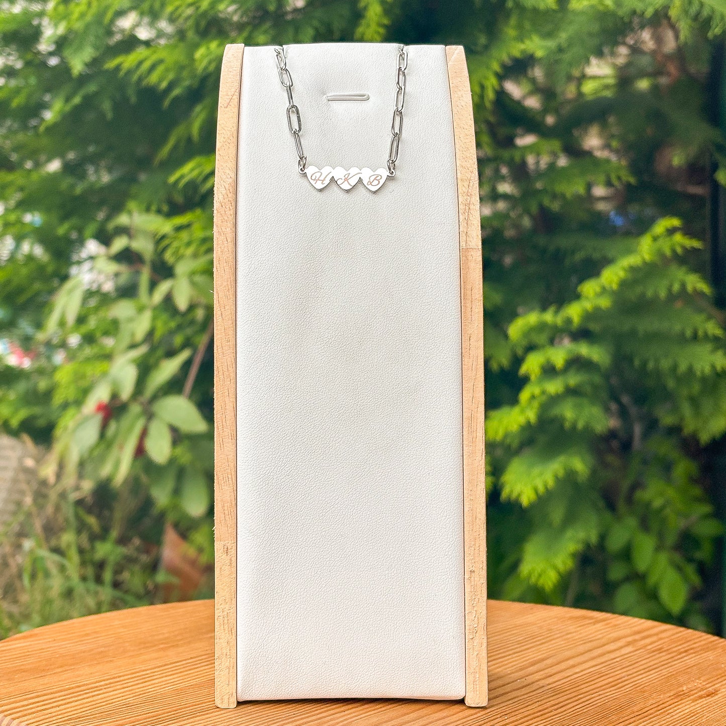 3 Hearts engraved with CUSTOM TEXT paperclip chain necklace- Stainless Steel