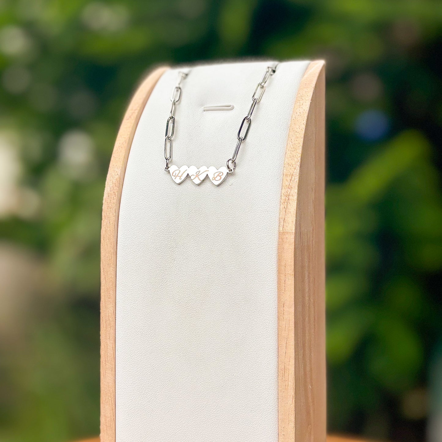 3 Hearts engraved with CUSTOM TEXT paperclip chain necklace- Stainless Steel
