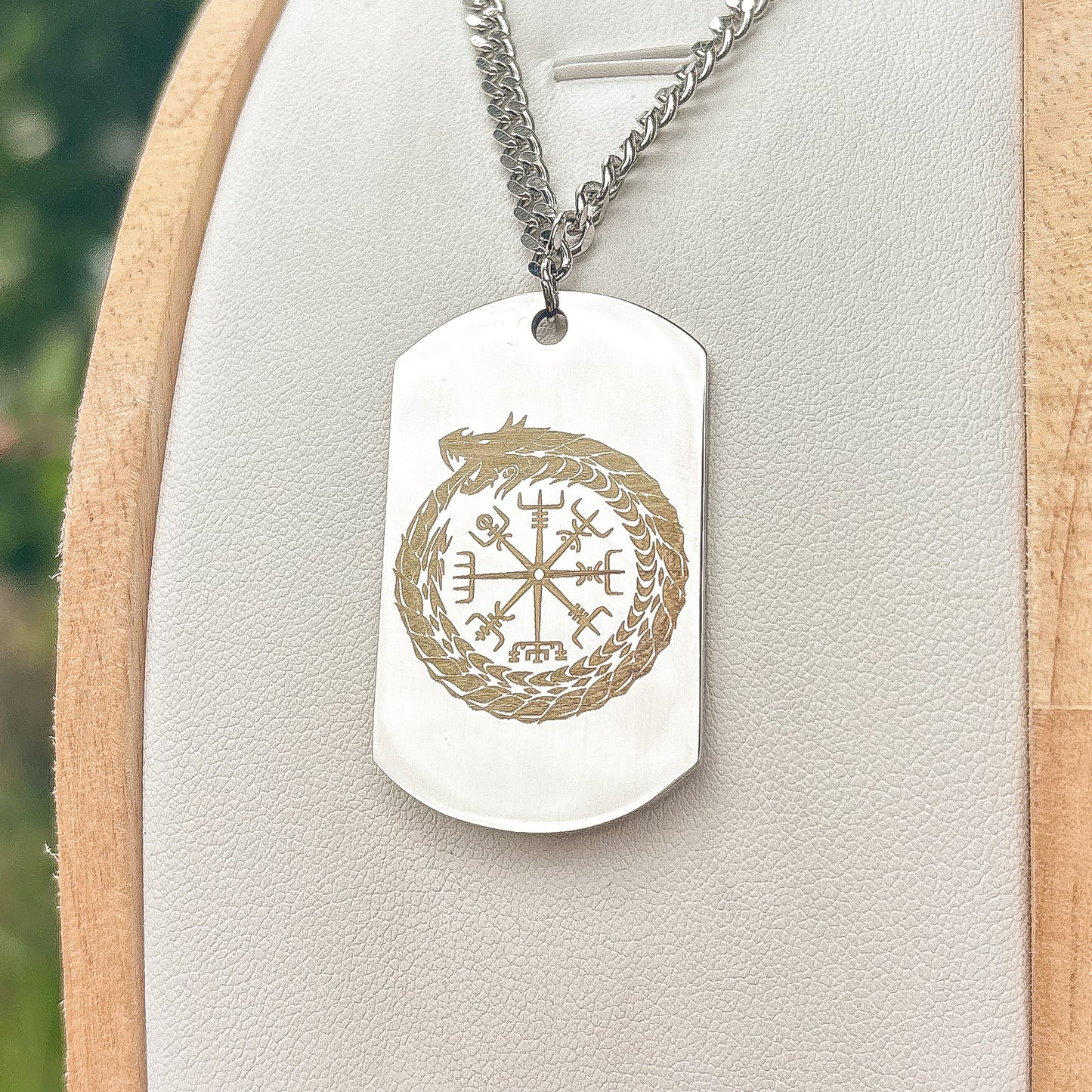Ouroboros in vegvisir soldier tag necklace - Stainless steel