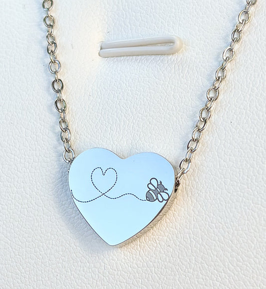 Bee flying into heart heart necklace- Stainless Steel
