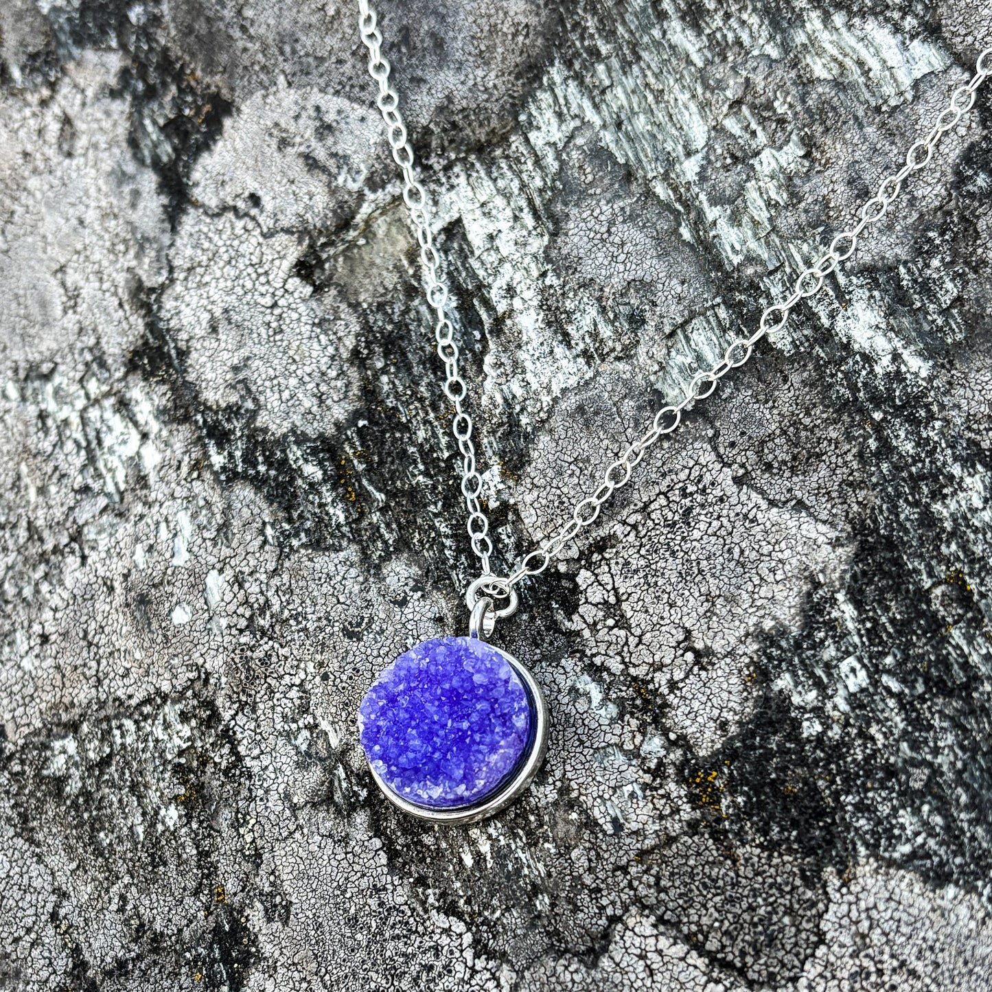 Agate druzy necklace dark purple 16mm