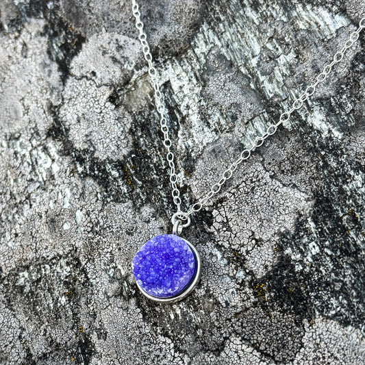 Agate druzy necklace dark purple 16mm