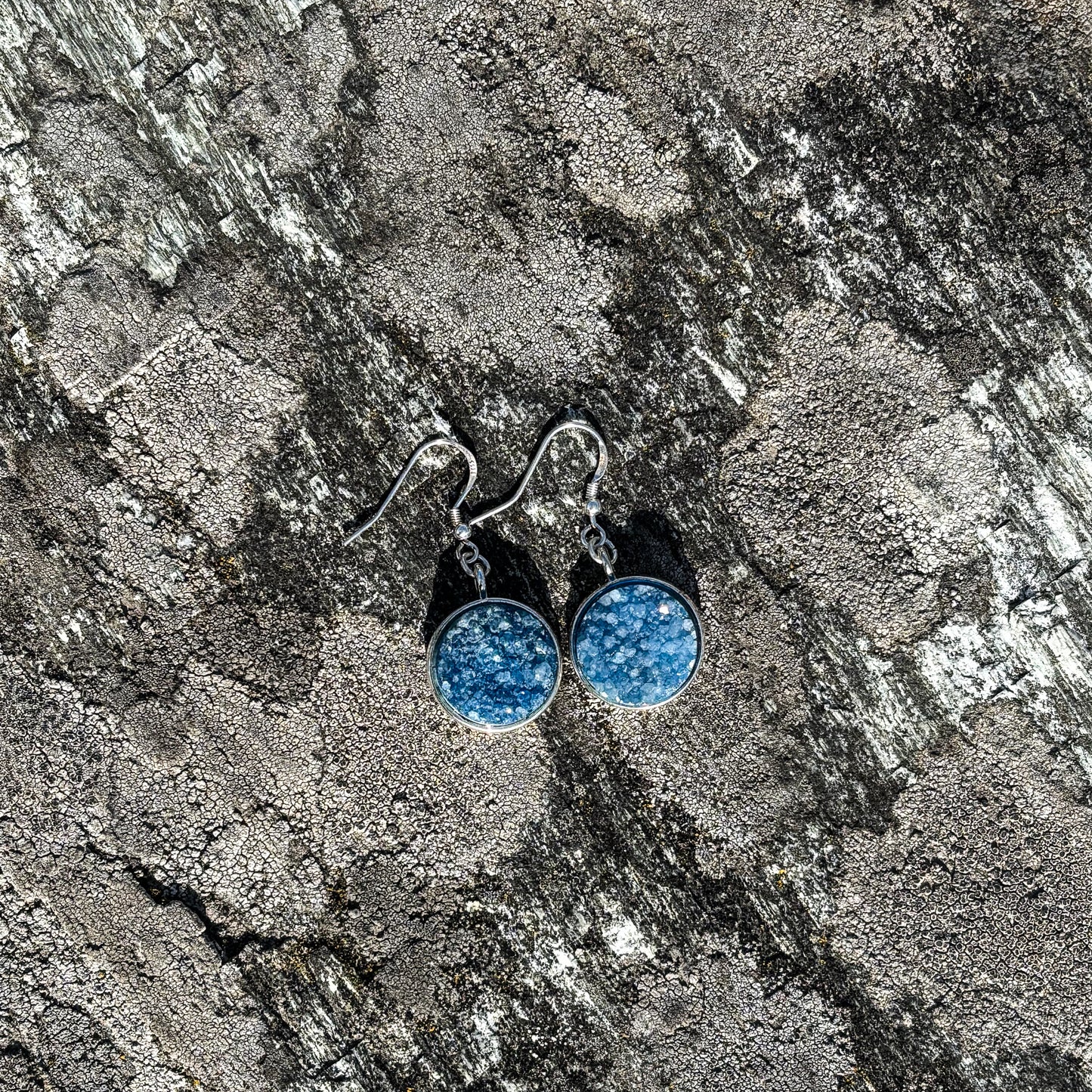 Agate druzy teal blue 16mm earrings