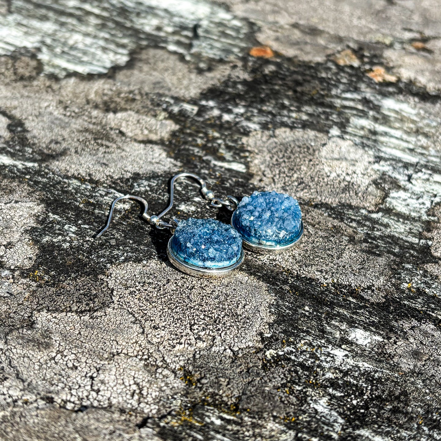 Agate druzy teal blue 16mm earrings