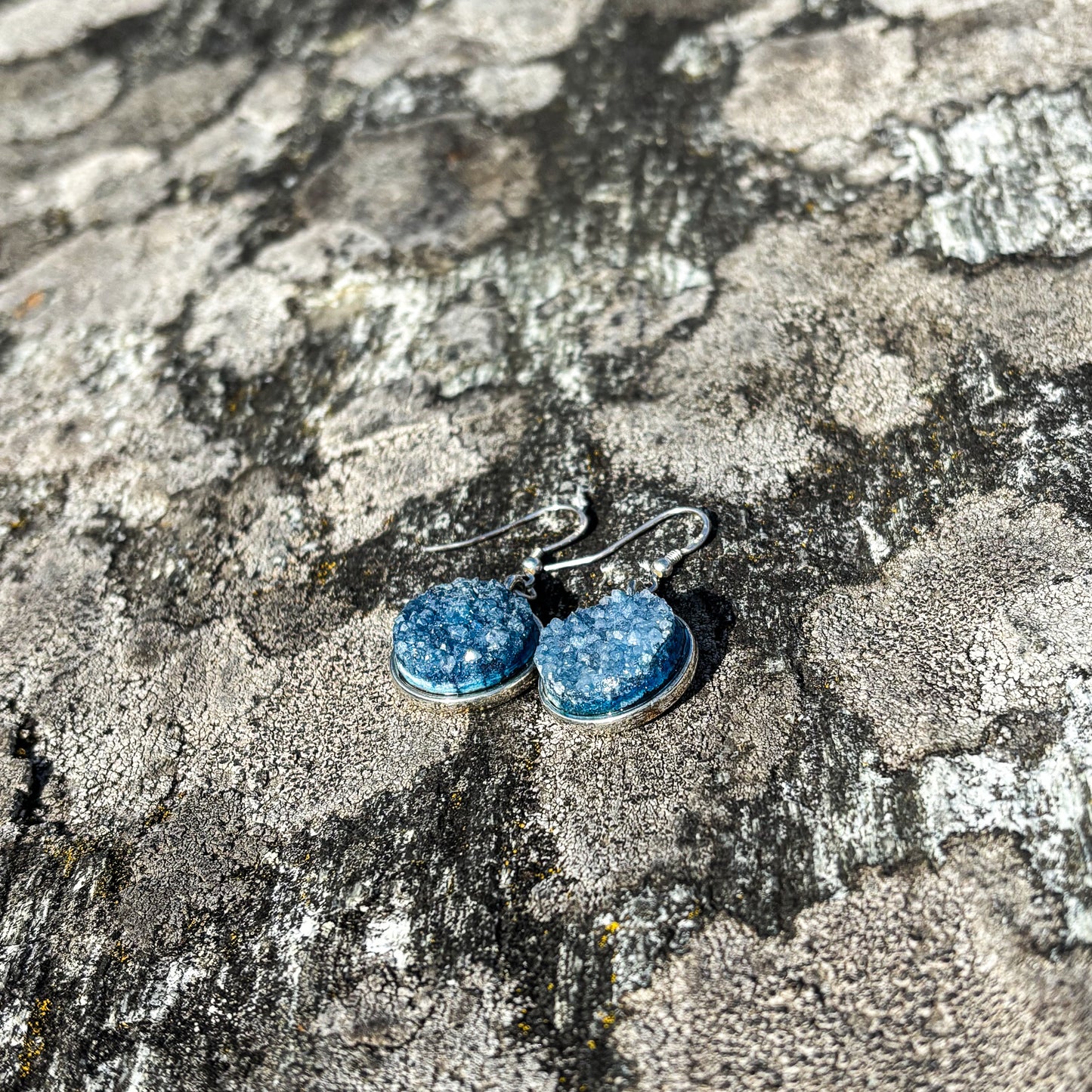 Agate druzy teal blue 16mm earrings
