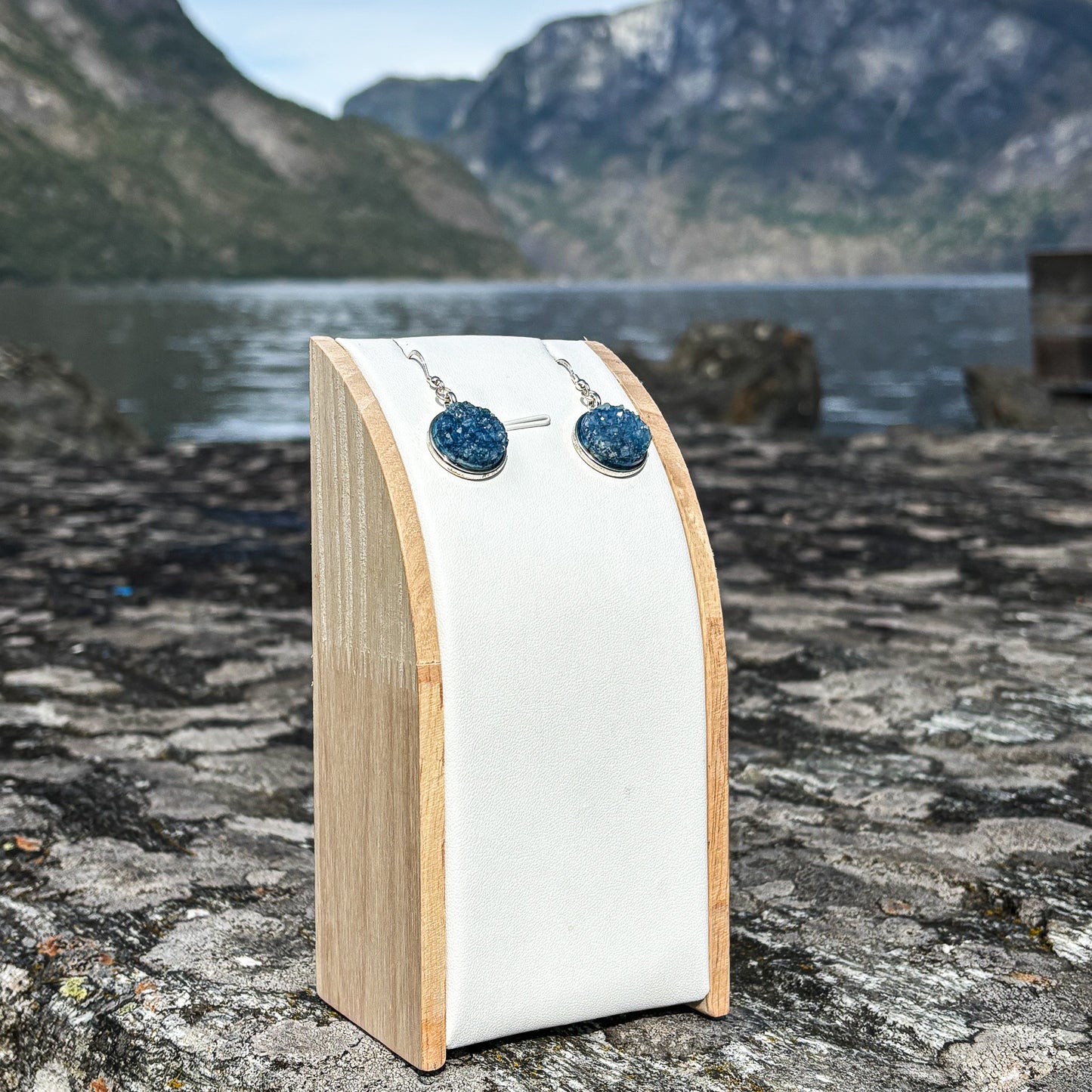 Agate druzy teal blue 16mm earrings