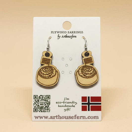 Cinnamon rolls 20x30mm wooden earrings 925 silver wires