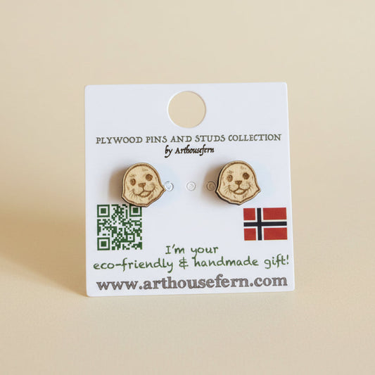Seals faces 11x10mm wooden studs 925 silver back