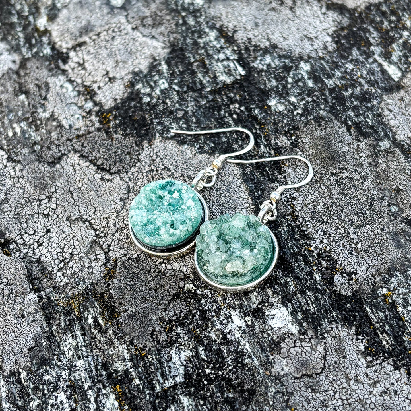 Agate druzy green 16mm earrings